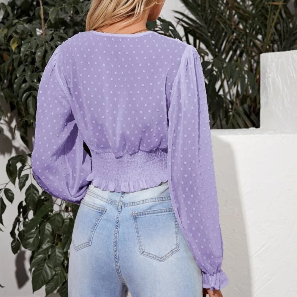 Boho gypsy Swiss dot shirred waist crop top - Picture 14 of 16